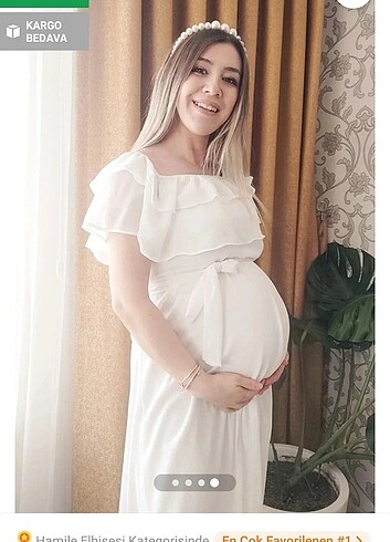 xl Beden beyaz Renk Fırfır yaka hamile elbisesi