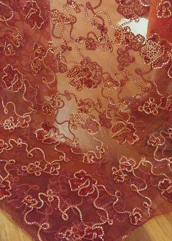 Bordo İşlemeli Dantel Uzun kumaş - Görsel 2