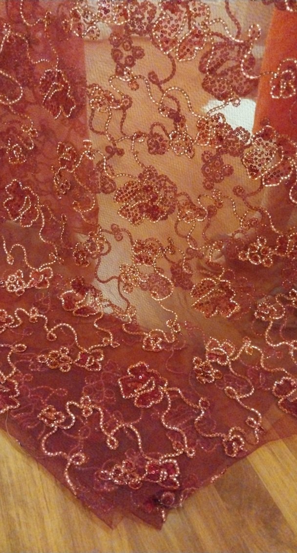 Bordo İşlemeli Dantel Uzun kumaş - Görsel 2