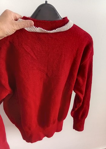 Kırmızı Nakışlı Triko Kadın Kazak - Görsel 2