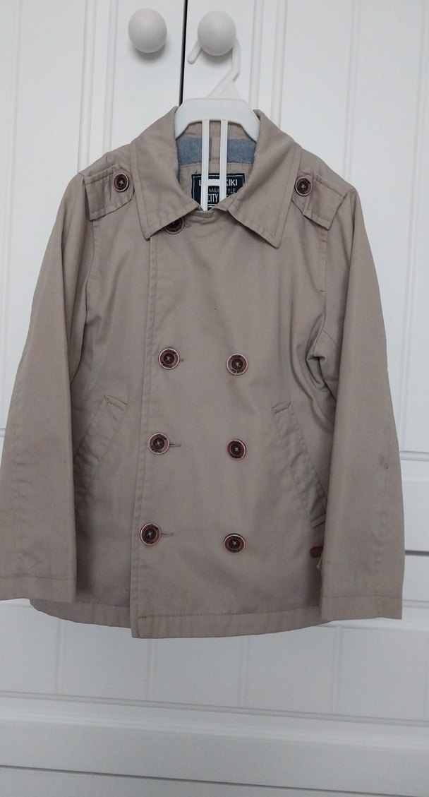 Bej Unisex Çocuk Düğmeli Pamuklu Kaban - Görsel 3