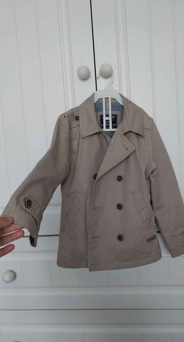 Bej Unisex Çocuk Düğmeli Pamuklu Kaban - Görsel 2