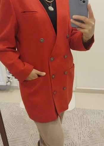 Kadın Kırmızı Düğmeli Blazer Ceket - Görsel 7
