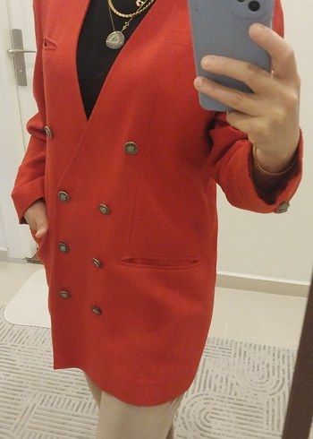 Kadın Kırmızı Düğmeli Blazer Ceket - Görsel 9