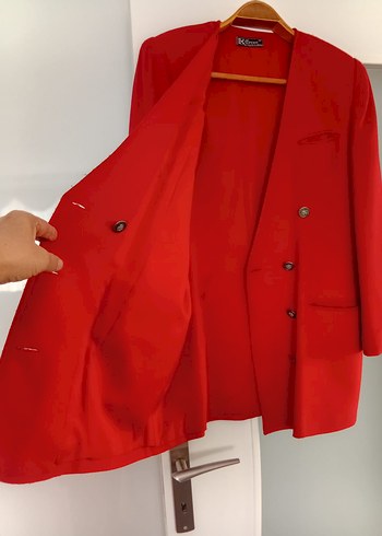 Kadın Kırmızı Düğmeli Blazer Ceket - Görsel 6