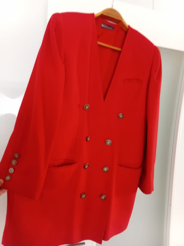 Kadın Kırmızı Düğmeli Blazer Ceket - Görsel 4