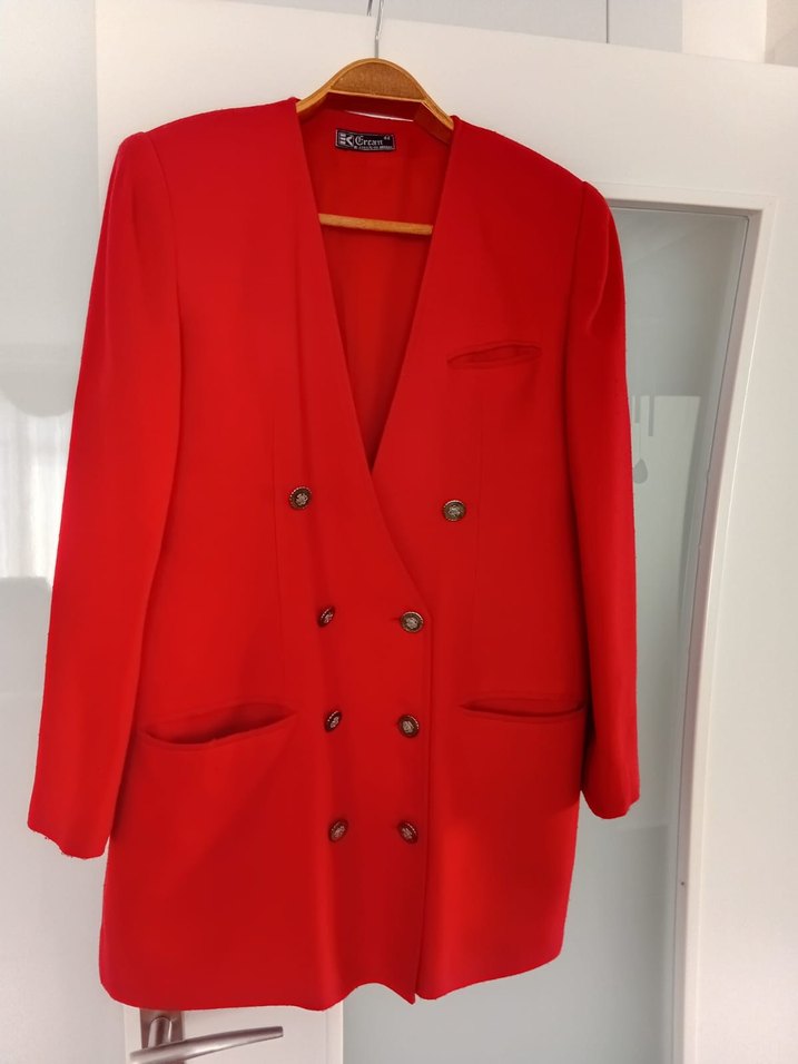 Kadın Kırmızı Düğmeli Blazer Ceket - Görsel 2