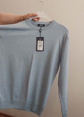 Bebek mavisi pamuklu Erkek Bisiklet Yaka Kazak - Görsel 2