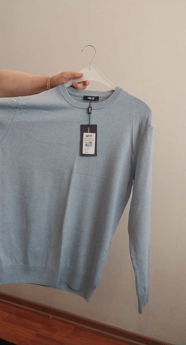 Bebek mavisi pamuklu Erkek Bisiklet Yaka Kazak - Görsel 2