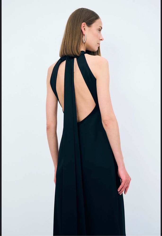 ADL Siyah night zoom halter yaka elbise - Görsel 3