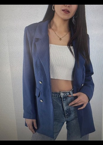 Düğmeli Mavi Kadın Blazer