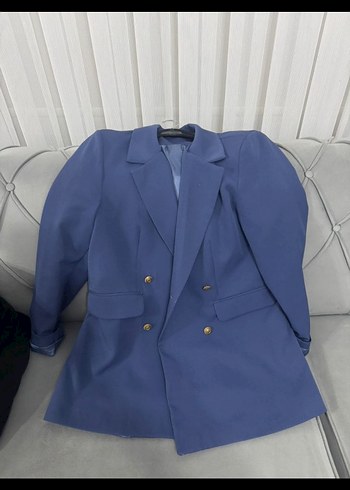 xl Beden Düğmeli Mavi Kadın Blazer