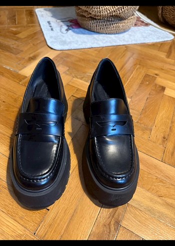 39 Beden Kadın Siyah Platform Topuklu Loafer