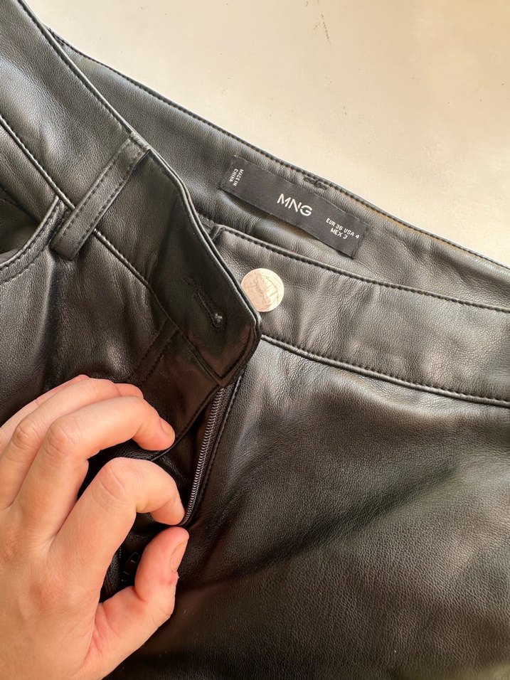 Kadın Siyah Deri mango pantolon - Görsel 2