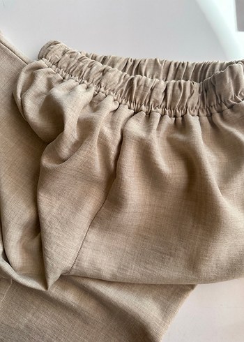 Bej Rahat Kesim Keten Kadın Pantolon - Görsel 2