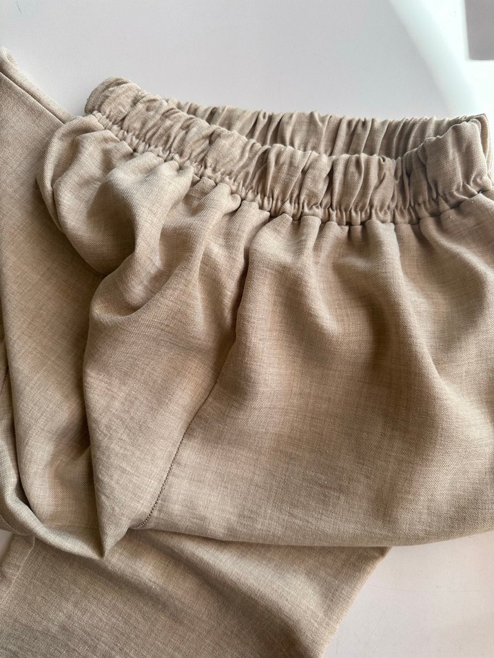 Bej Rahat Kesim Keten Kadın Pantolon - Görsel 2