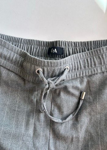 Gri Keten Midi Bol Kesim Kadın Pantolon - Görsel 2