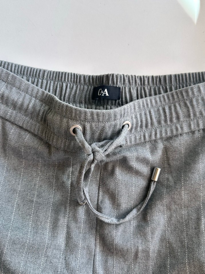 Gri Keten Midi Bol Kesim Kadın Pantolon - Görsel 2