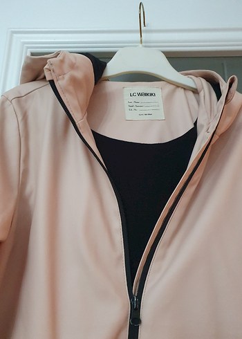 Pudra rengi Deri Kadın Yağmurluk - Görsel 3