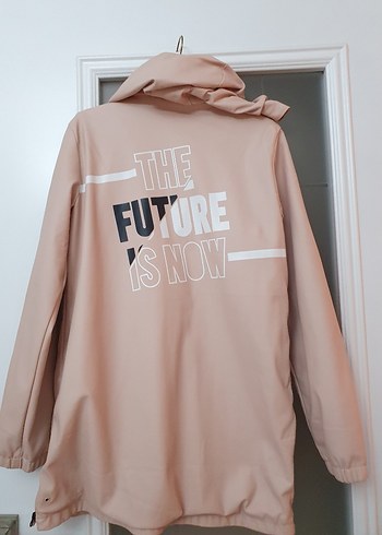 Pudra rengi Deri Kadın Yağmurluk - Görsel 4