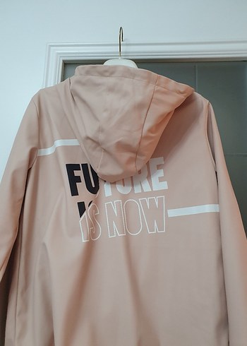 Pudra rengi Deri Kadın Yağmurluk - Görsel 5