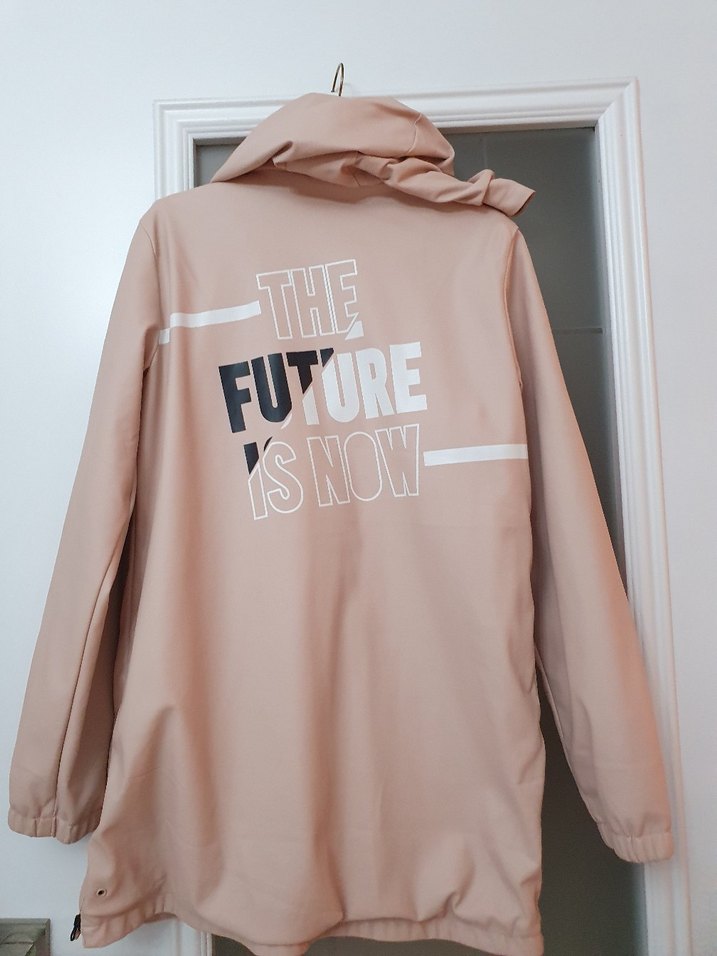 Pudra rengi Deri Kadın Yağmurluk - Görsel 4