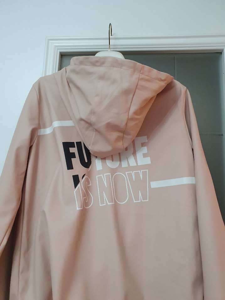 Pudra rengi Deri Kadın Yağmurluk - Görsel 5