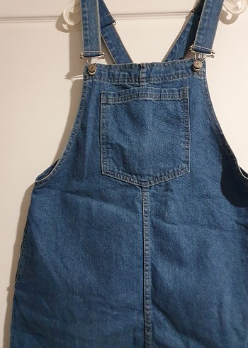 Kadın Mavi Denim Askılı Midi Tulum - Görsel 2