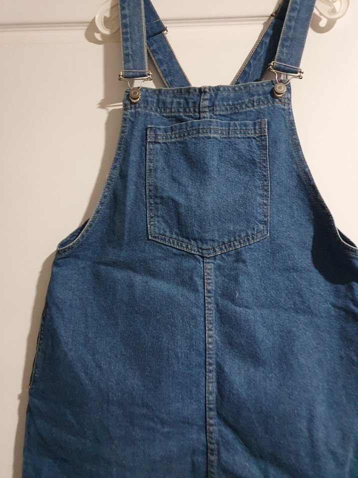 Kadın Mavi Denim Askılı Midi Tulum - Görsel 2