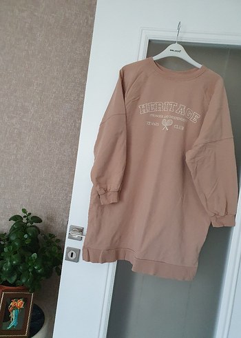 Bej Baskılı Kadın Sweatshirt uzun boy vakiki