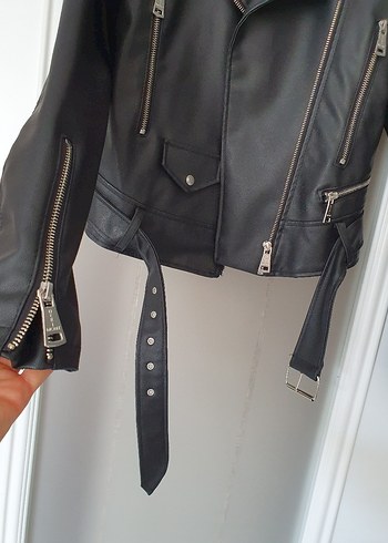 m Beden siyah Renk Kadın Siyah Deri Biker Ceket