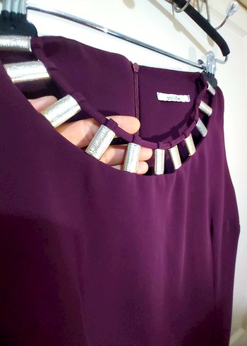 Detaylı Mor Midi Elbise - Görsel 3