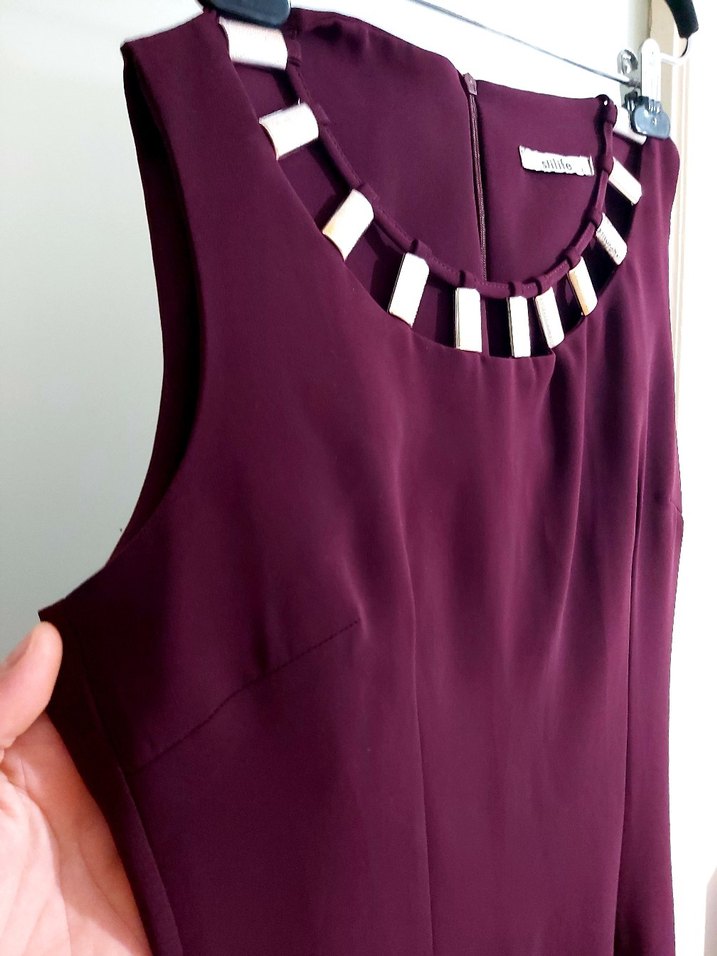 Detaylı Mor Midi Elbise - Görsel 4