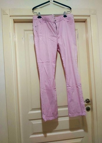 Pembe Pamuklu Kadın Düz Kesim Pantolon - Görsel 6