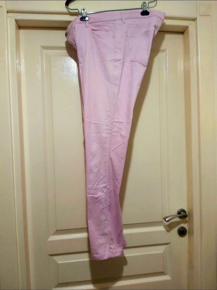 Pembe Pamuklu Kadın Düz Kesim Pantolon - Görsel 3