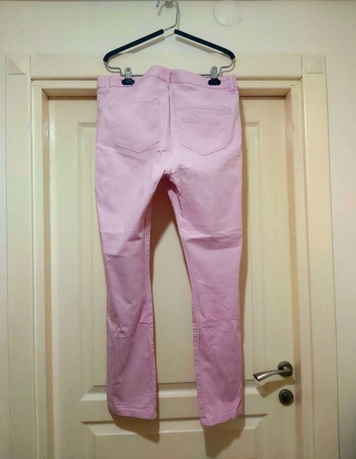 Pembe Pamuklu Kadın Düz Kesim Pantolon - Görsel 4