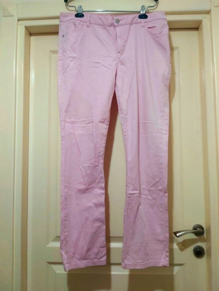 Pembe Pamuklu Kadın Düz Kesim Pantolon - Görsel 2