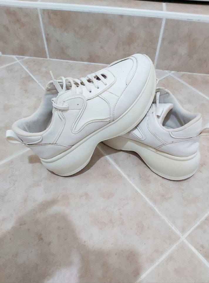 Beyaz Platform Topuklu Kadın Spor Ayakkabı - Görsel 4