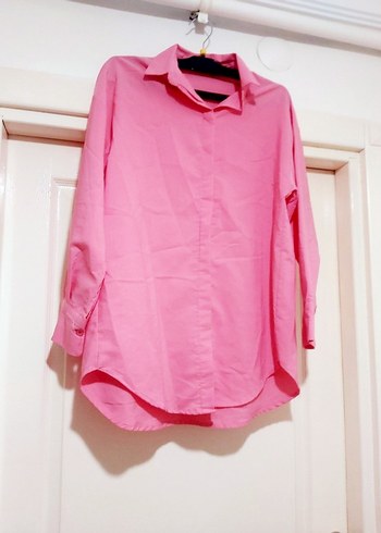 Pembe V Yaka Düğmeli Kadın Gömlek - Görsel 8