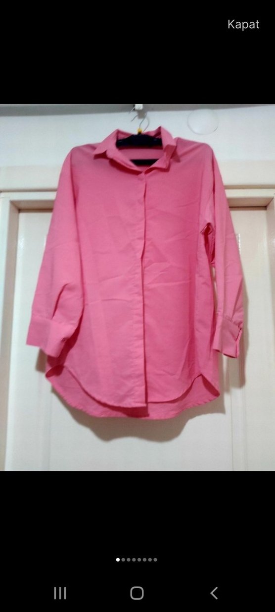 Pembe V Yaka Düğmeli Kadın Gömlek - Görsel 5