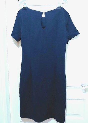 Kemer Detaylı Kısa Kollu Lacivert Kalem Elbise - Görsel 3