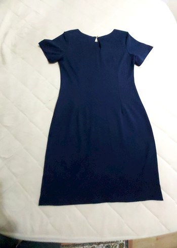 Kemer Detaylı Kısa Kollu Lacivert Kalem Elbise - Görsel 8