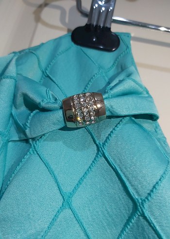 Turkuaz V Yakalı Midi Kadın Elbise - Görsel 5