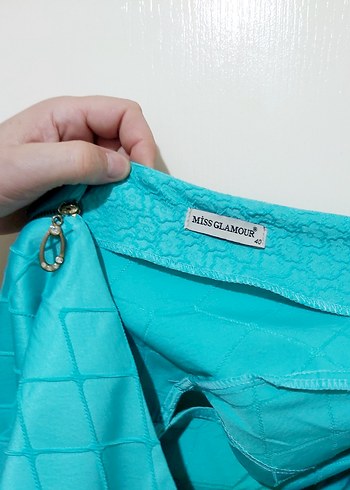 Turkuaz V Yakalı Midi Kadın Elbise - Görsel 7