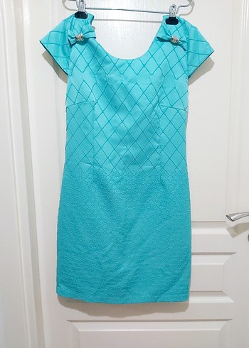 Turkuaz V Yakalı Midi Kadın Elbise - Görsel 8