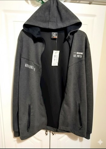 Gri Fermuarlı Unisex Baskılı Sweatshirt - Görsel 3