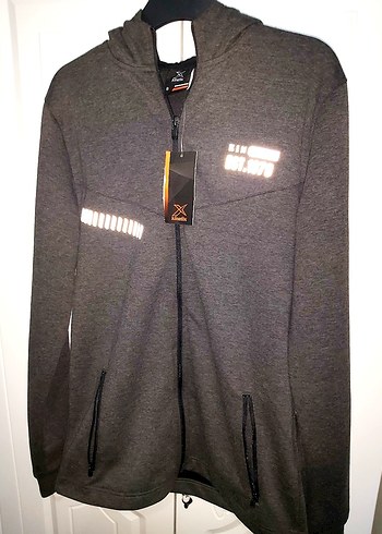 Gri Fermuarlı Unisex Baskılı Sweatshirt - Görsel 5