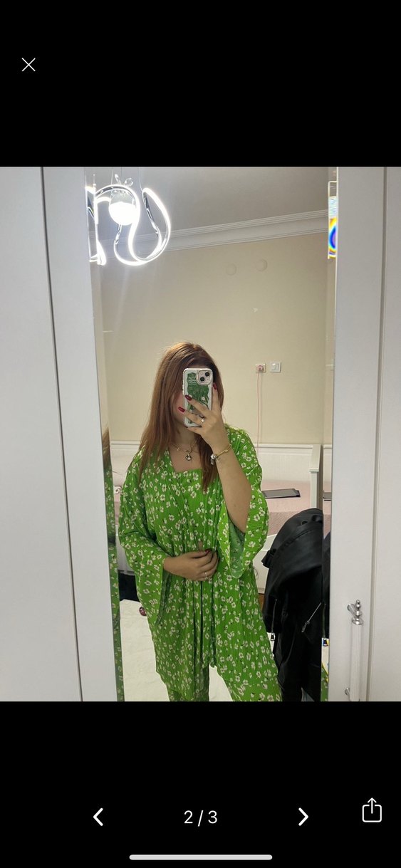 Yeşil Bağlamalı Desenli Hamile ve Emzirme Pijama Takımı - Görsel 2