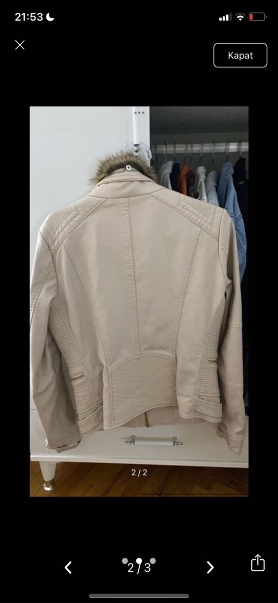 Kürk Detaylı Bej Deri Kadın Ceket - Görsel 2