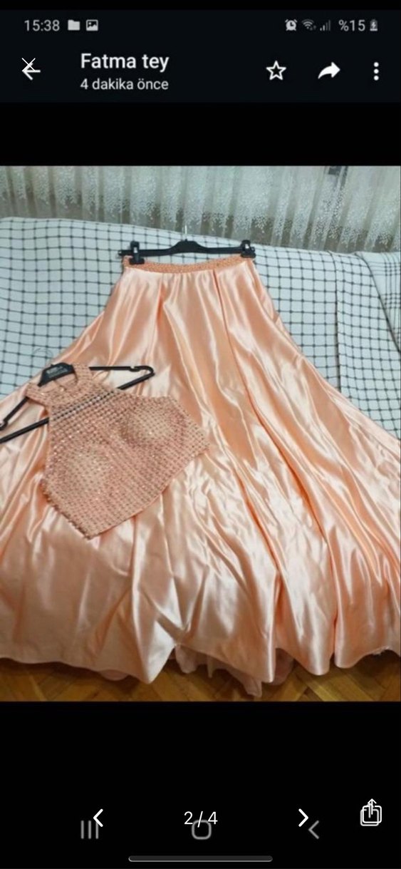 Kolsuz Mini Payetli Bej Abiye Elbise - Görsel 2